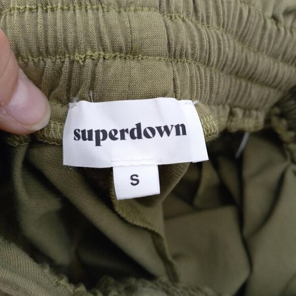 Superdown Kierra French Terry Shorts Olive Green Revolve Paperbag Waist Beach S - Picture 6 of 11